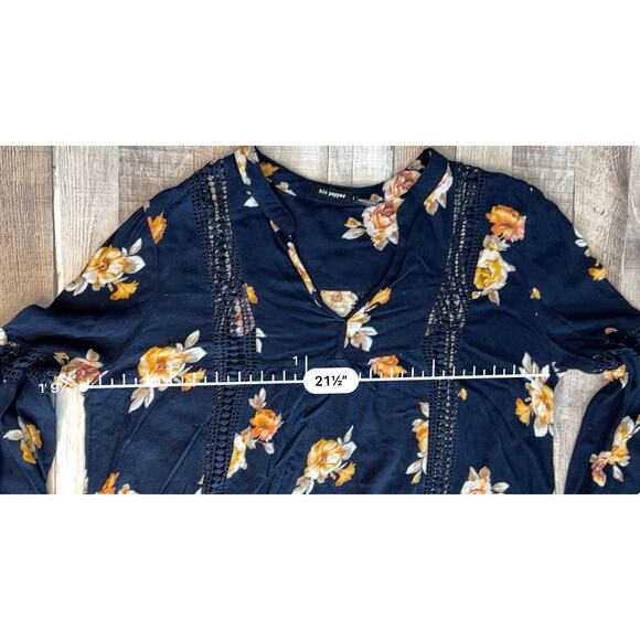 Blu Pepper Asymmetrical Boho Lace Insets‎ Blue Floral Blouse LARGE Cottagecore - Picture 7 of 12
